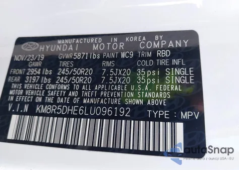 2020 Hyundai Palisade Limited из США, поврежденный, VIN KM8R5DHE6LU096192